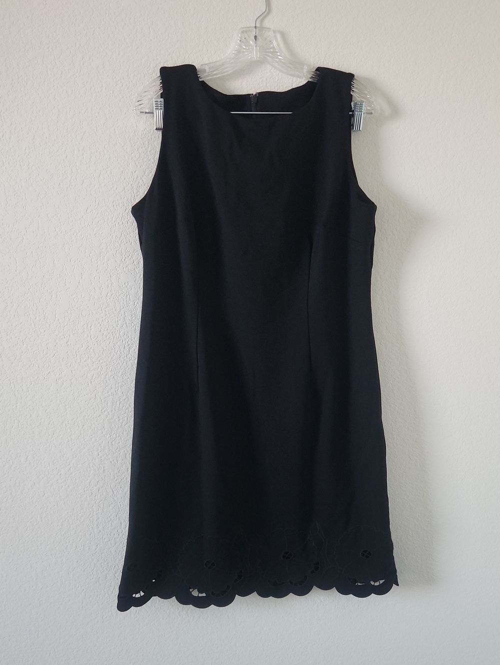 Talbots Black Sleeveless Mini Dress with Scalloped Embroidered Hem